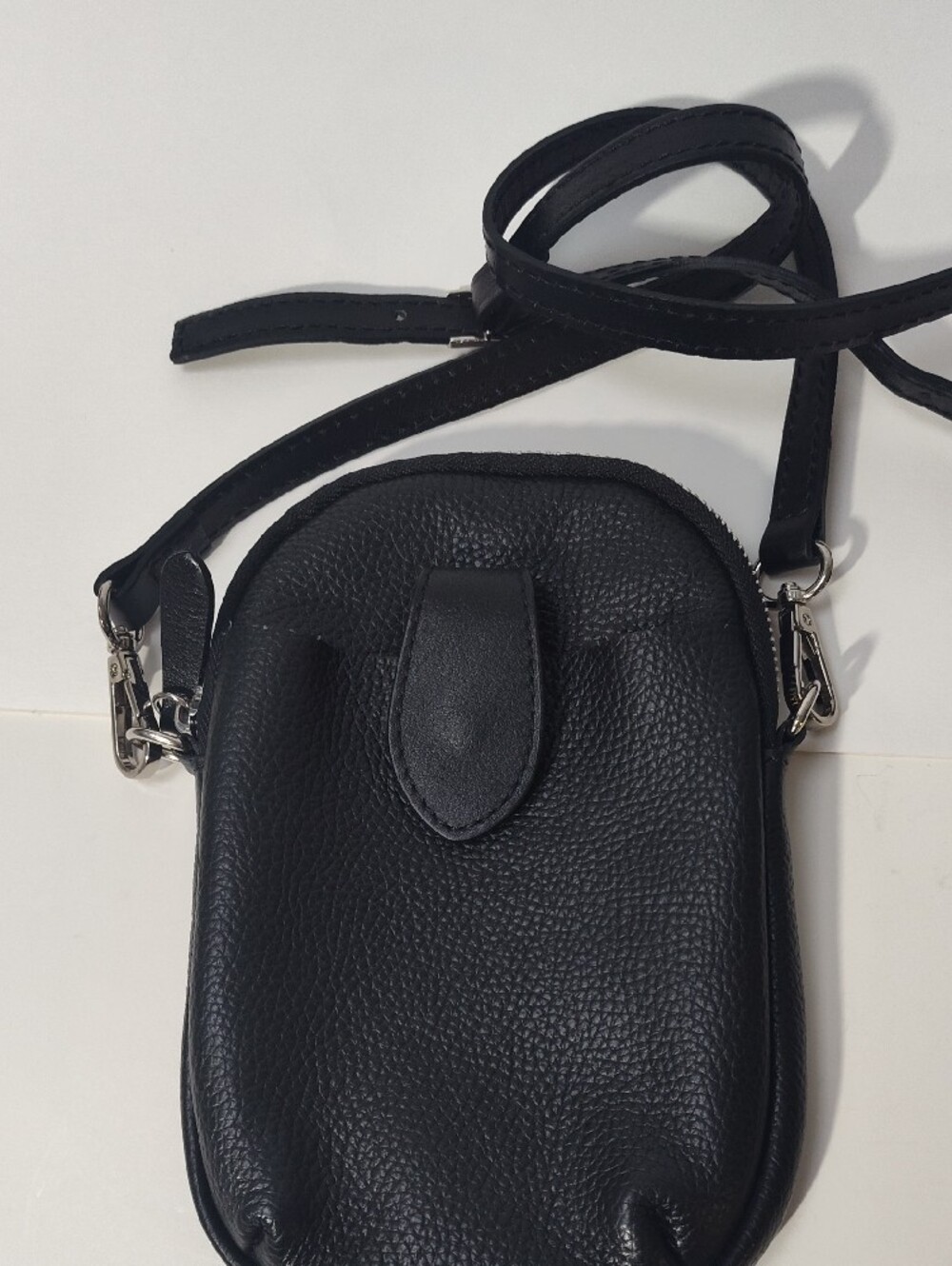 Black Pebbled Leather Crossbody Phone Bag - Picture 2 of 6